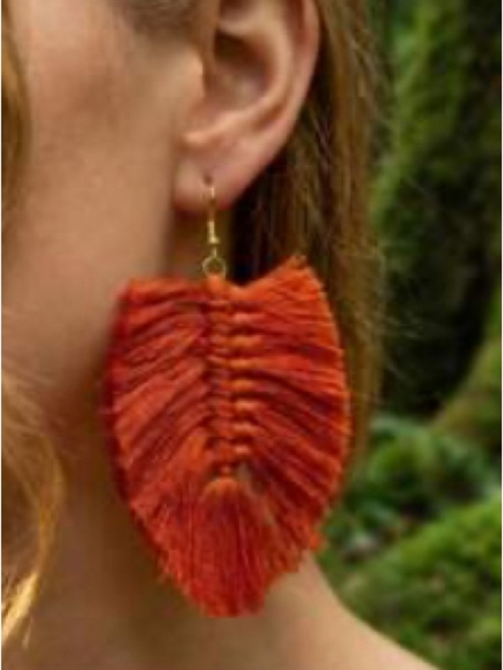 Handmade Orange Fringe Leaf Earrings - Women Jewelry